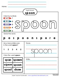 Worksheet 4: Spoon Free Sight Words Individual Worksheet