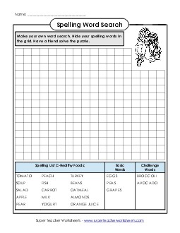 Make a Word Search Puzzle (C-Healthy Foods)  Spelling C Worksheet