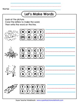 Color the Letters & Write (-eat) Word Families Worksheet