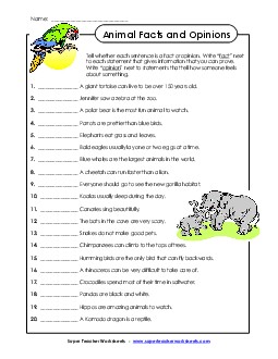 Animal Fact & Opinion Cause Effect Fact Opinion Worksheet