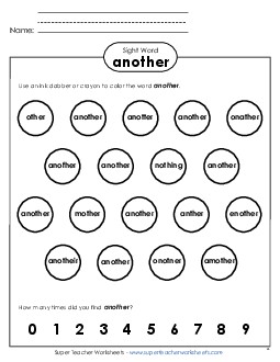 Dab or Color: Another Sight Words Individual Worksheet