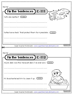 Fix the Sentences C-111 through C-115 Worksheet