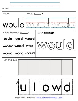 Worksheet 2: Would Sight Words Individual Worksheet