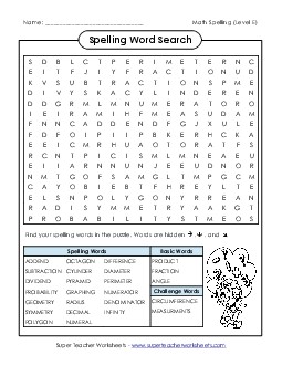 Word Search Puzzle Spelling E Worksheet