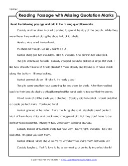 Reading Passage with Missing Quotation Marks Worksheet