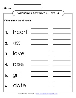 Write Twice (A-Valentine\'s Day)  Spelling A Worksheet