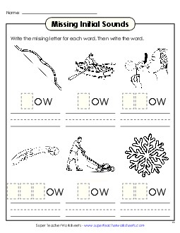 Missing Initial Sounds (-ow) Word Families Worksheet