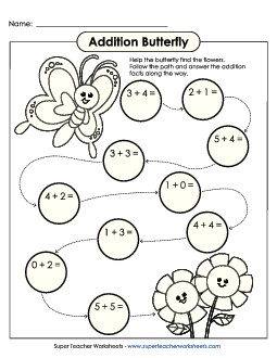 Addition Butterfly (Addends to 10, Sums to 10)   Worksheet