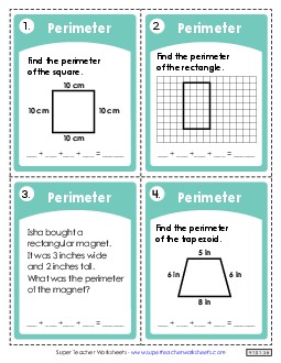 Perimeter (Simple Shapes, Whole Numbers) Worksheet