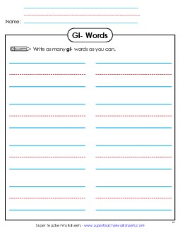 Phonics Brainstorm (Gl-) Phonics Blends Worksheet