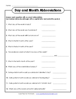 Abbreviation Questions Abbreviations Worksheet