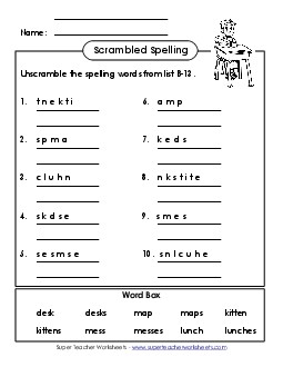 Unscramble (B-13) Spelling B Worksheet