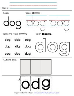 Worksheet 2: Dog Free Sight Words Individual Worksheet