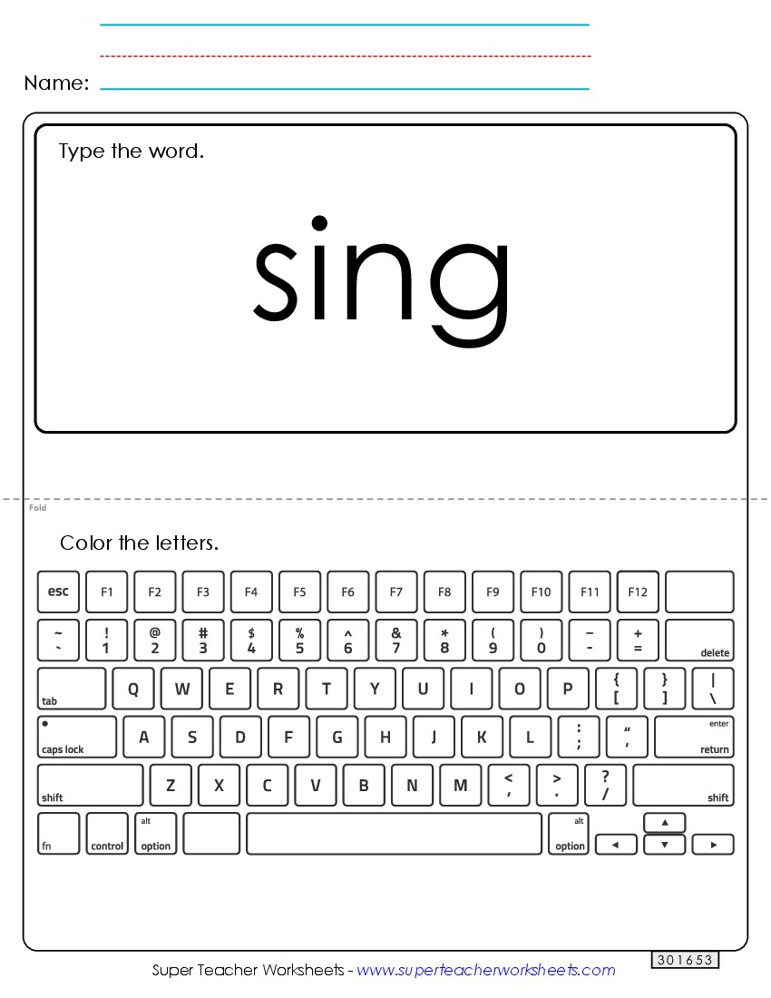 Type the Word: Sing Sight Words Individual Worksheet