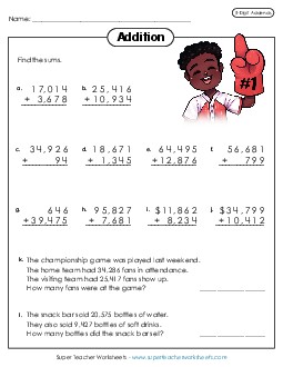 Adding 5-Digit Numbers Free Addition Worksheet