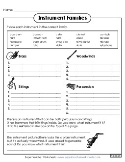 Instrument Group - Sort Free Music Instrument Families Worksheet