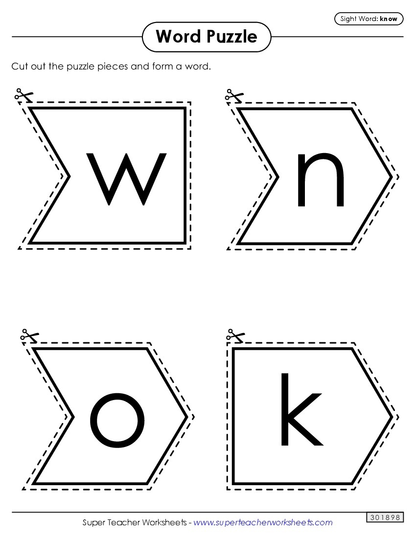 Word Puzzle: Know Sight Words Individual Worksheet