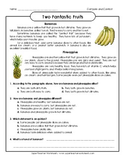 Bananas and Pineapples Reading Comprehension Worksheet