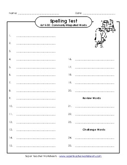 Spelling Test (E-30) Spelling E Worksheet