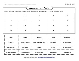 ABC Order: Cut and Glue (D-28) Spelling D Worksheet