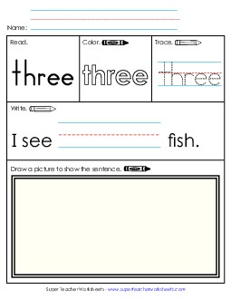 Worksheet 3: Three Sight Words Individual Worksheet