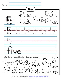 Five: Trace, Print, Count Counting Worksheet