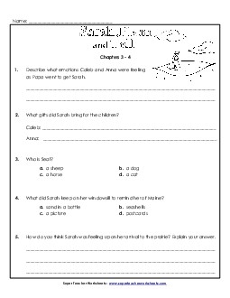 Questions for Chapters 3-4 Book Sarah Plain And Tall Worksheet