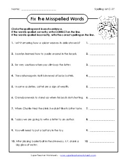 Fix the Mistakes (C-27)  Spelling C Worksheet