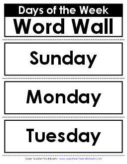 Days of the Week Calendars Worksheet