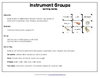 Instrument Families Sorting Cards Music Worksheet