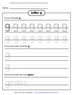 Lowercase g (Dotted Lines) Printing Worksheet