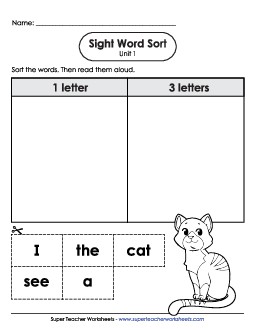 Sight Word Sort (Unit 1) Free Sight Words Worksheet