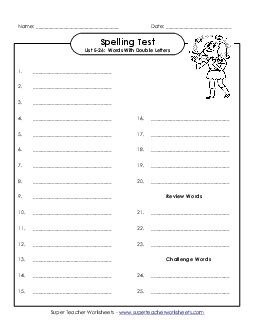 Spelling Test (E-26) Spelling E Worksheet