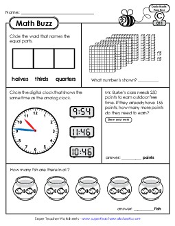 Math Buzz: Week 3 Worksheets 11 through 15 Daily Math Review Worksheet