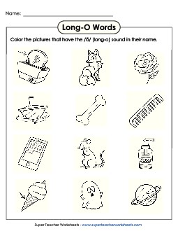 Color Long O Pictures Phonics Long Short O Worksheet