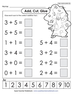 Add, Cut, Glue Wizard Addition Worksheet