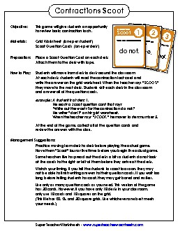 Game: Contraction Scoot! Contractions Worksheet