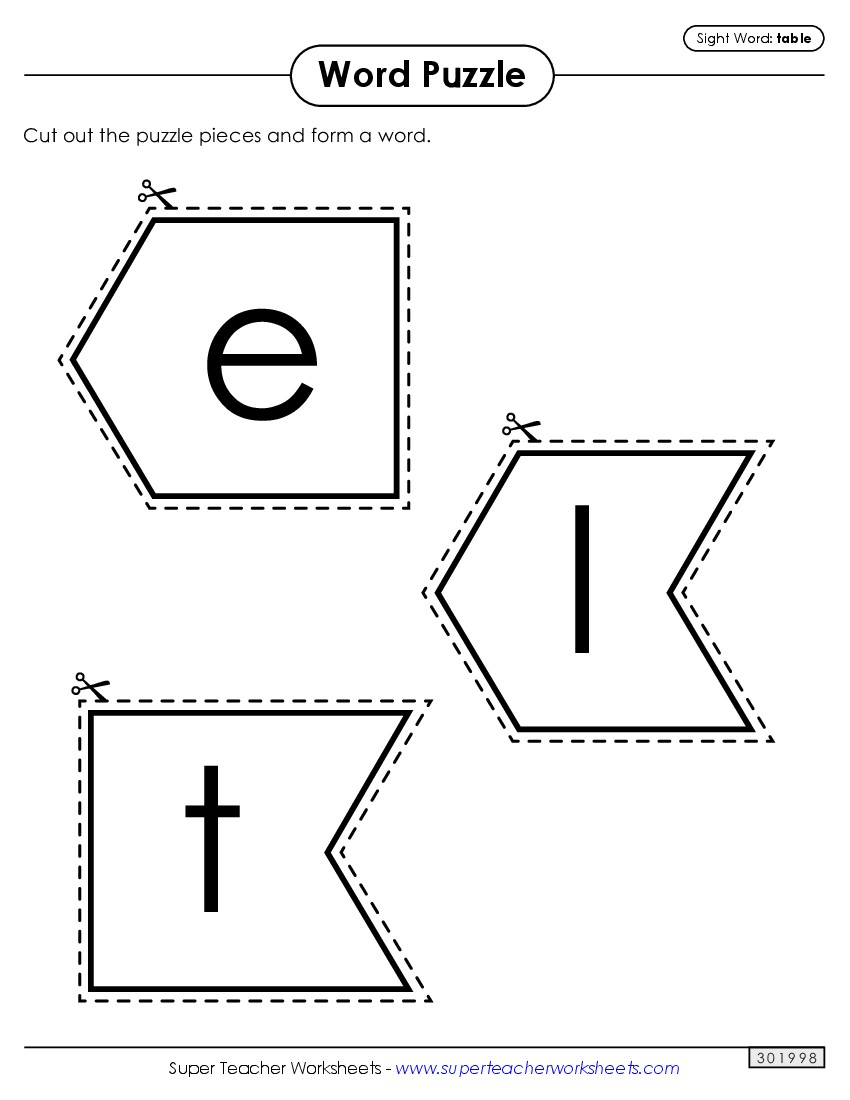 Word Puzzle: Table Sight Words Individual Worksheet