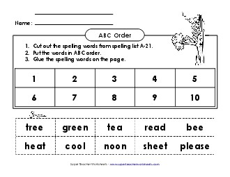 ABC Order: Cut and Glue (A-21) Spelling A Worksheet