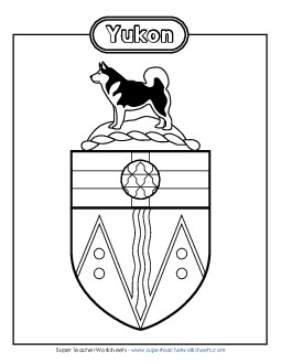 Yukon Coat of Arms (Black & White) Canada Worksheet