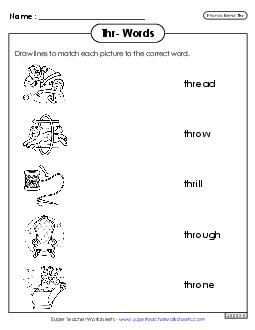 Matching Worksheet (Thr- Words) Phonics Blends Worksheet