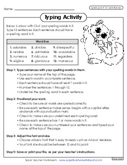 Typing Sentences (F-22) Spelling F Worksheet