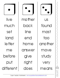 Fluency Dice Game: Second Hundred, #51-100 Fry Worksheet