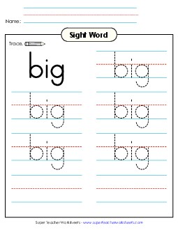 Trace the Word: Big Sight Words Individual Worksheet