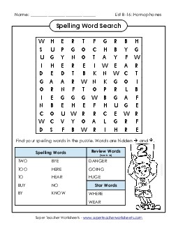 Word Search (B-16) Spelling B Worksheet