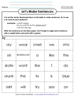 Let\'s Make Sentences (Sk- Words) Phonics Blends Worksheet