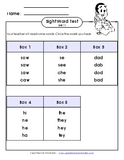 Whole Class Test (Unit 11) Sight Words Worksheet