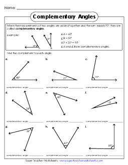 Complementary Angles Worksheet