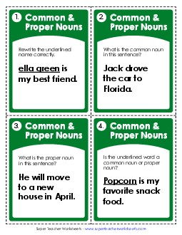 Task Cards: Common and Proper Nouns Worksheet