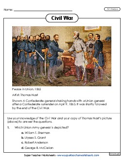 Peace in Union (Art Analysis) Civil War Worksheet